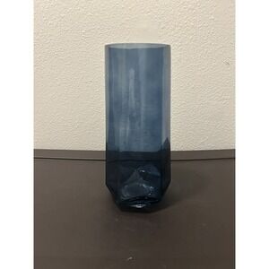 NEW Decorative Glass Vase Blue Fluted 9" Geometric Bottom Unique Beautiful Gift